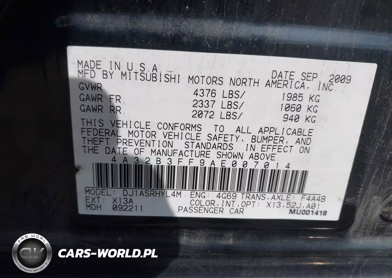2010 Mitsubishi Galant Es-Se VIN:4A32B3FF9AE007014 - 9