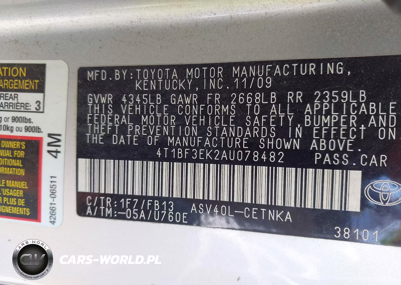 2010 Toyota Camry Le VIN:4T1BF3EK2AU078482 - 9