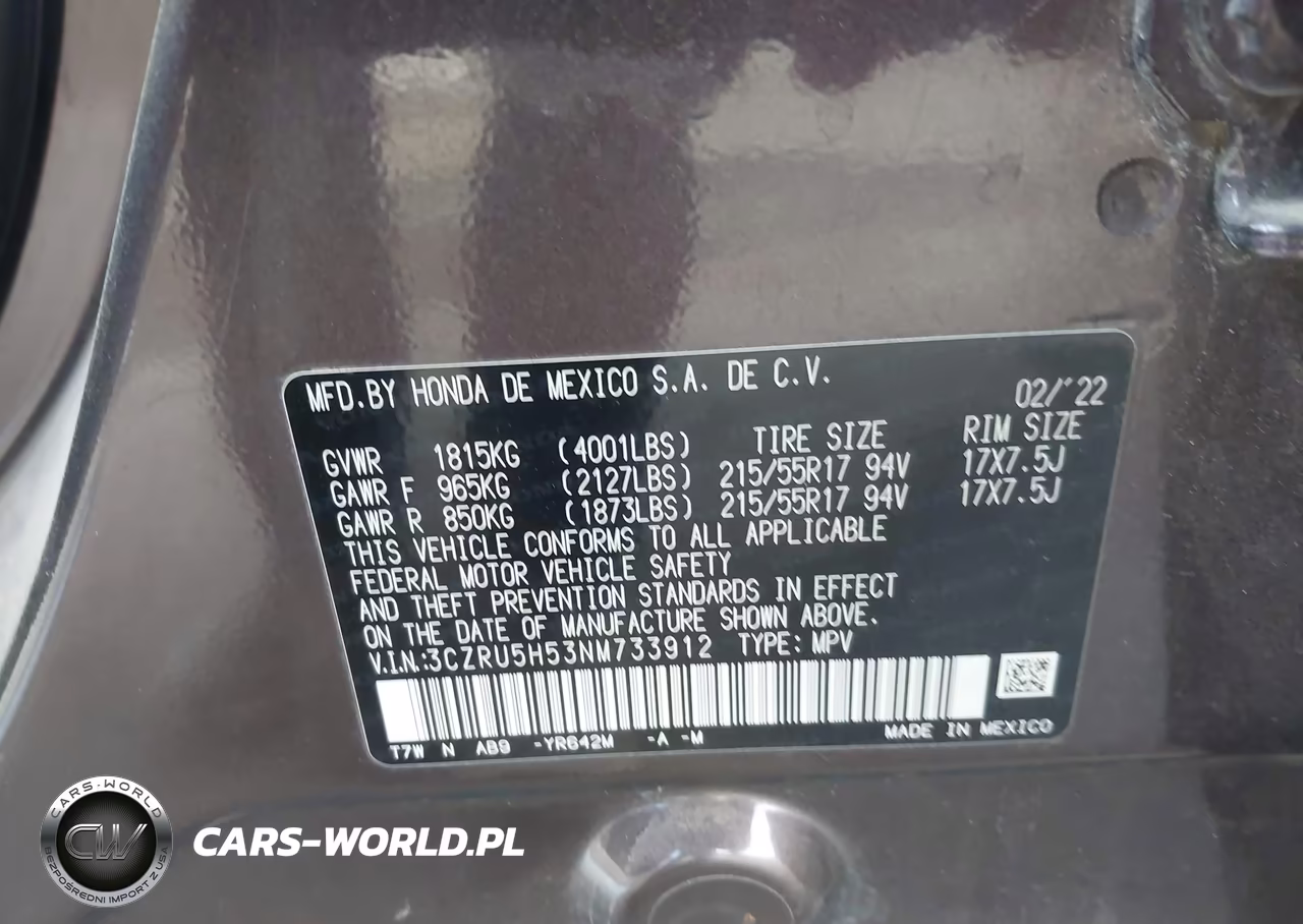 2022 Honda Hr-V 2Wd Ex VIN:3CZRU5H53NM733912 - 9