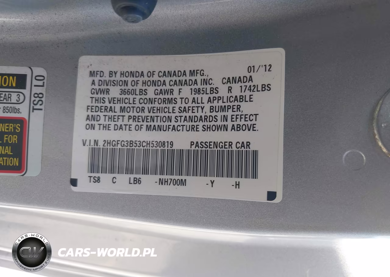 2012 Honda Civic Lx VIN:2HGFG3B53CH530819 - 9