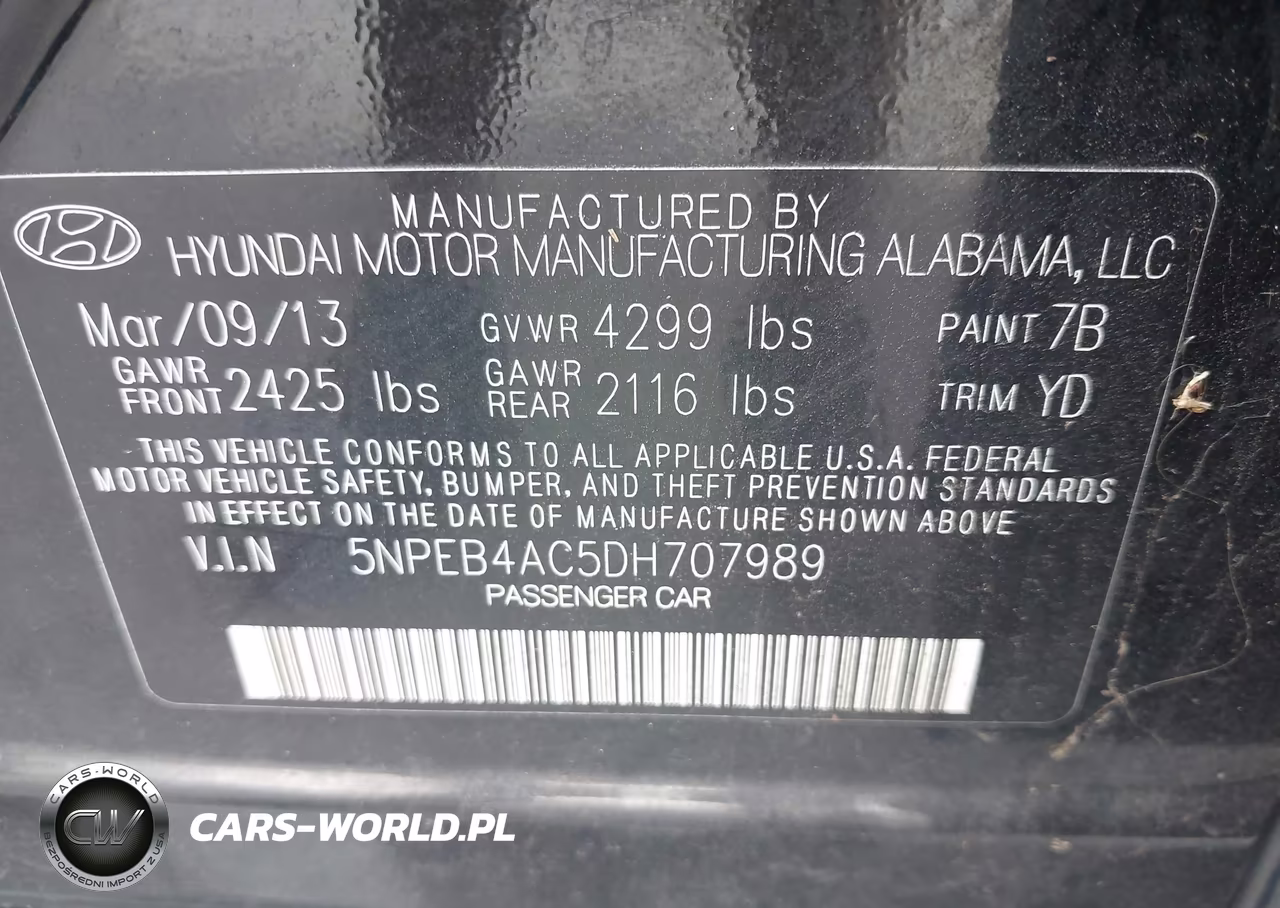 2013 Hyundai Sonata Gls VIN:5NPEB4AC5DH707989 - 9