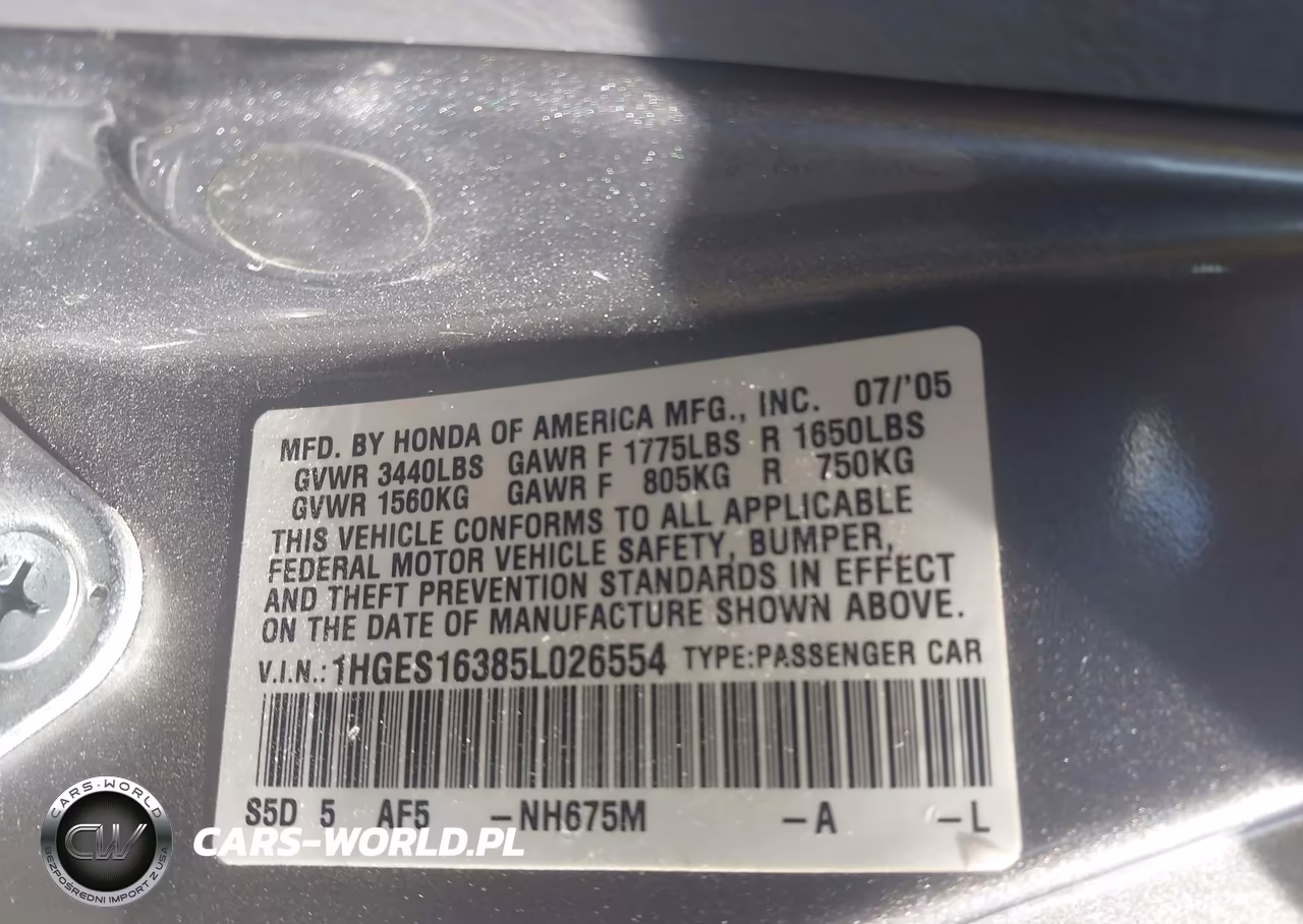 2005 Honda Civic Vp VIN:1HGES16385L026554 - 9