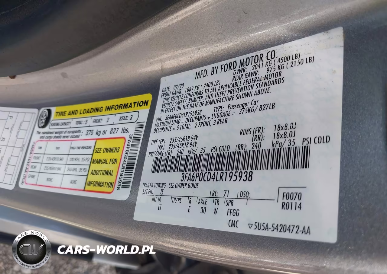 2020 Ford Fusion Sel VIN:3FA6P0CD4LR195938 - 9
