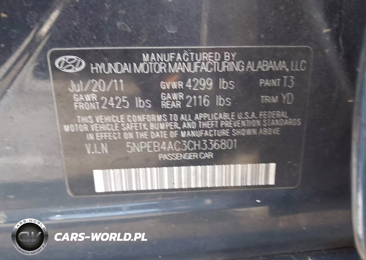 2012 Hyundai Sonata Gls VIN:5NPEB4AC3CH336801 - 9