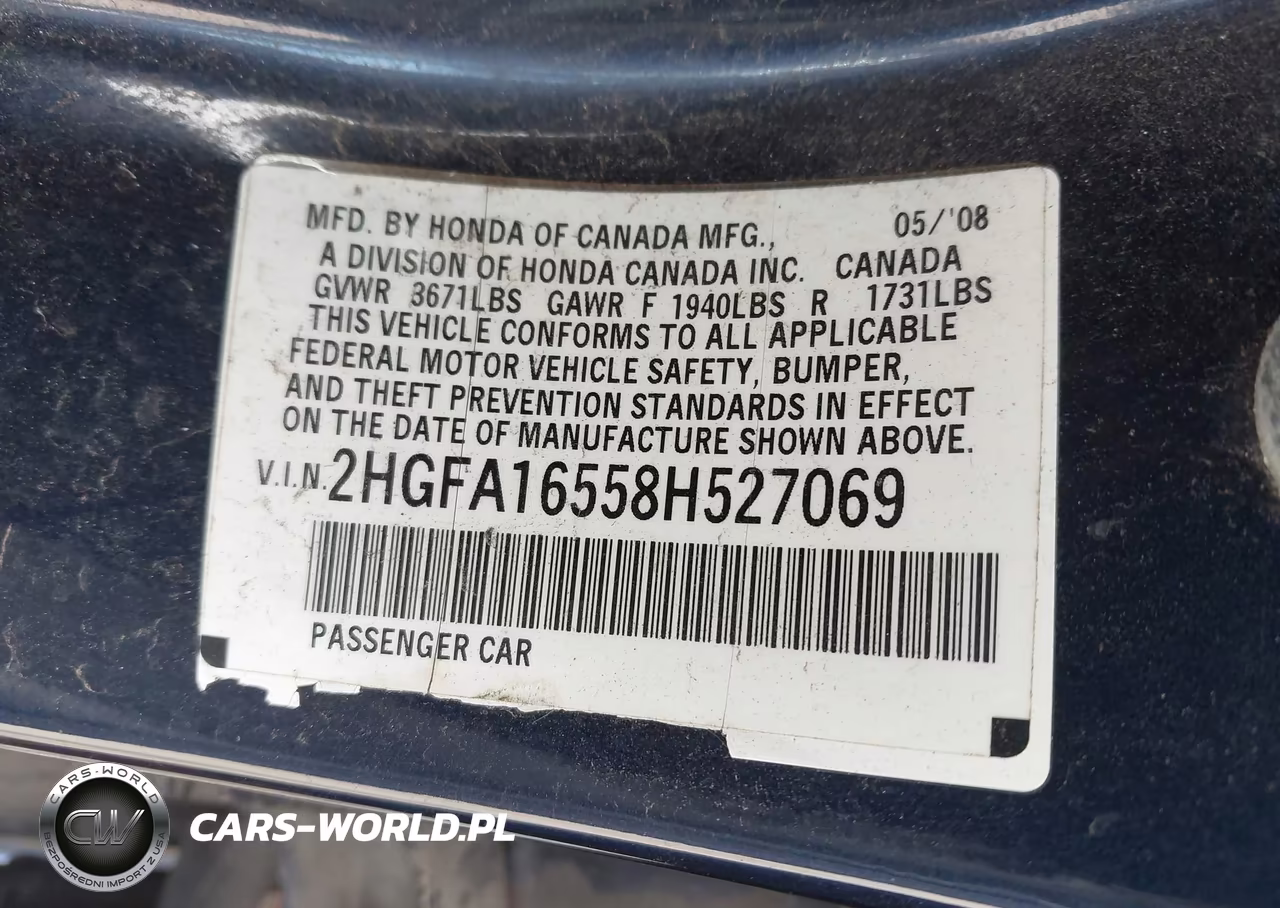 2008 Honda Civic Lx VIN:2HGFA16558H527069 - 9