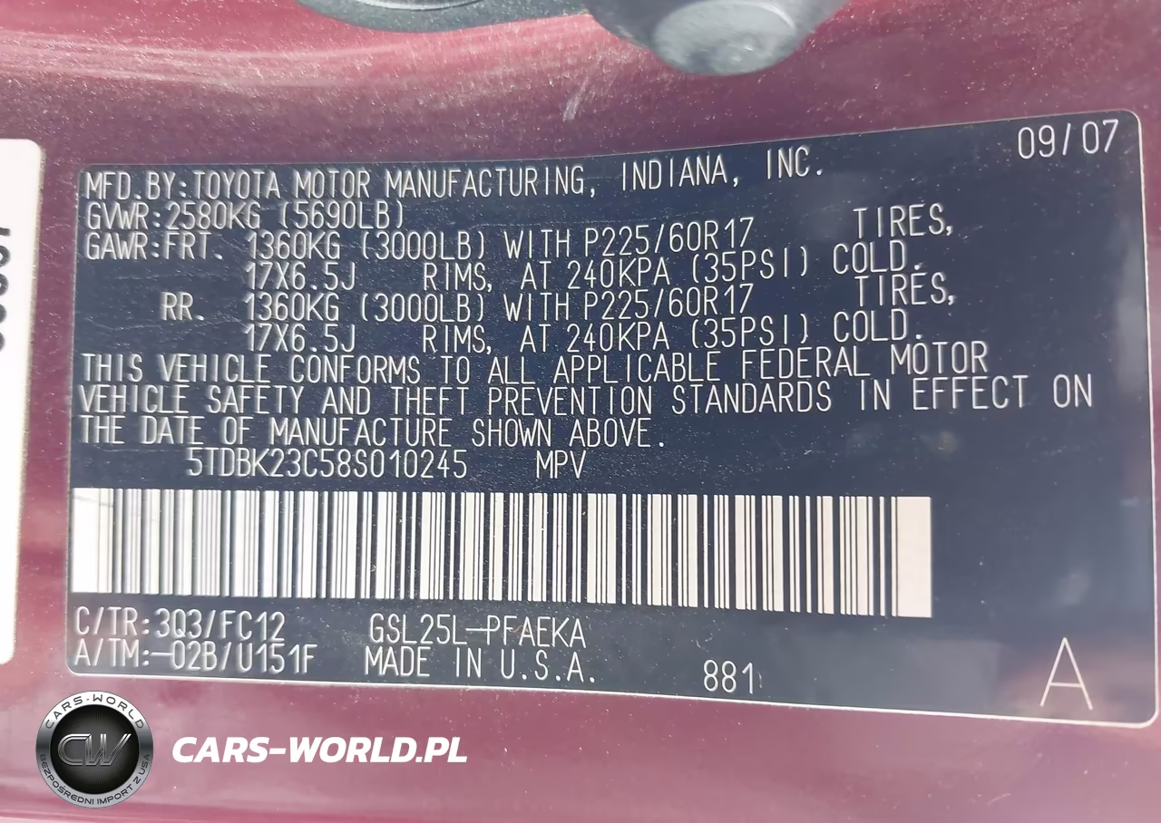 2008 Toyota Sienna Le VIN:5TDBK23C58S010245 - 9