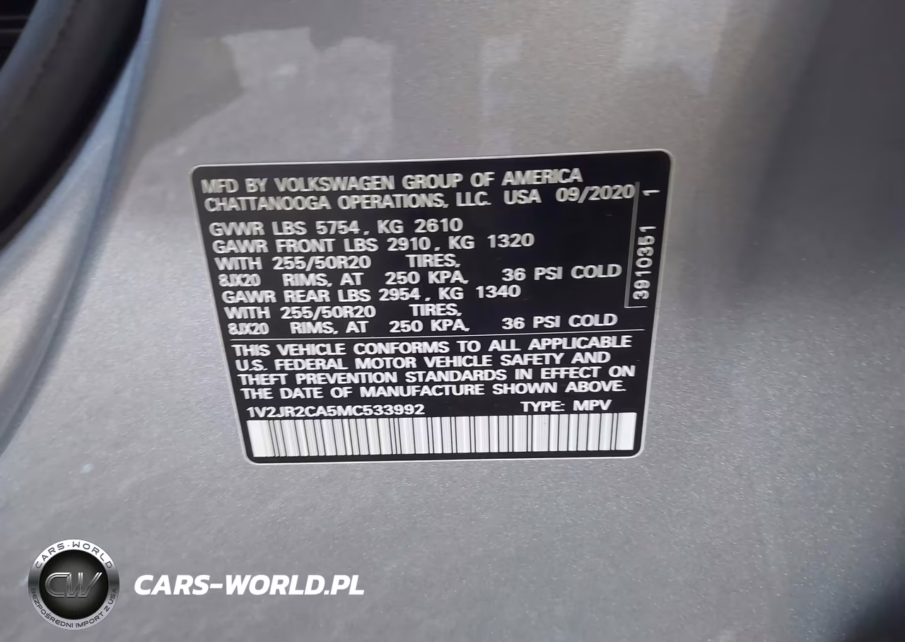 2021 Volkswagen Atlas 3.6L V6 Se W-Technology VIN:1V2JR2CA5MC533992 - 9