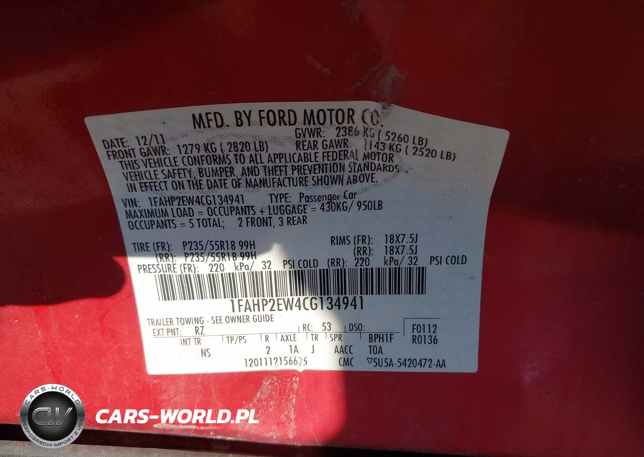 2012 Ford Taurus Sel VIN:1FAHP2EW4CG134941 - 9