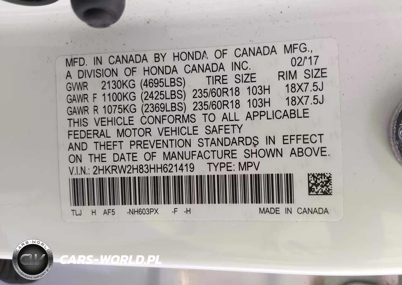 2017 Honda Cr-V Ex-L-Ex-L Navi VIN:2HKRW2H83HH621419 - 9