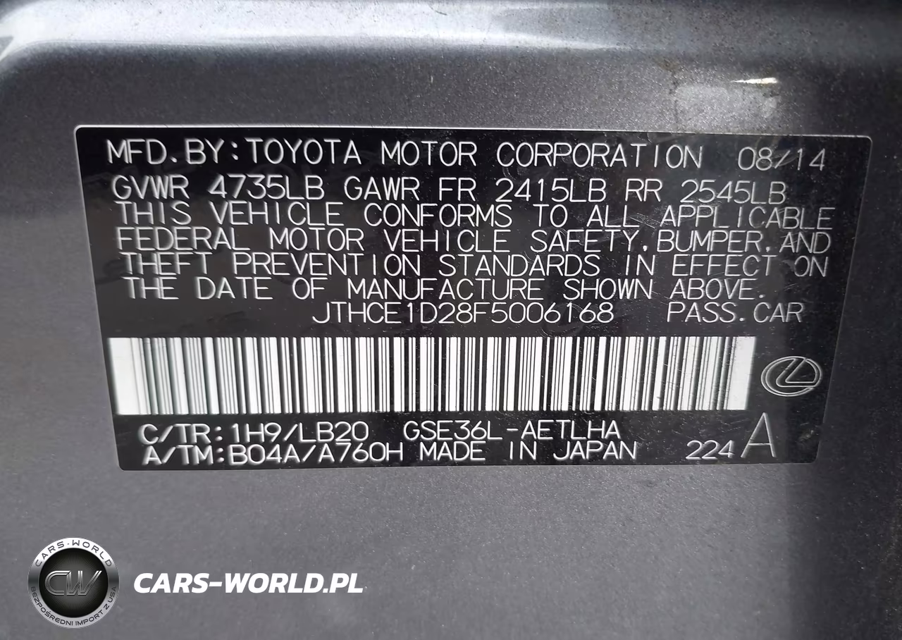 2015 Lexus Is 350 VIN:JTHCE1D28F5006168 - 9