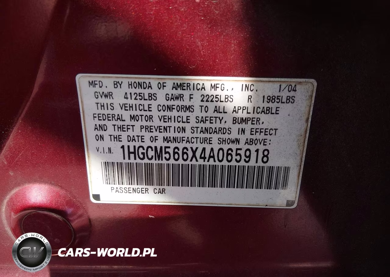 2004 Honda Accord 2.4 Ex VIN:1HGCM566X4A065918 - 9