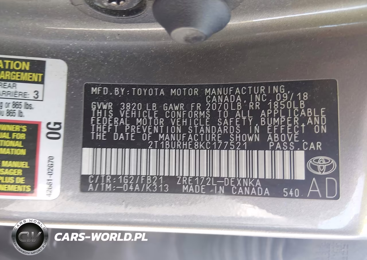 2019 Toyota Corolla Le VIN:2T1BURHE8KC177521 - 9
