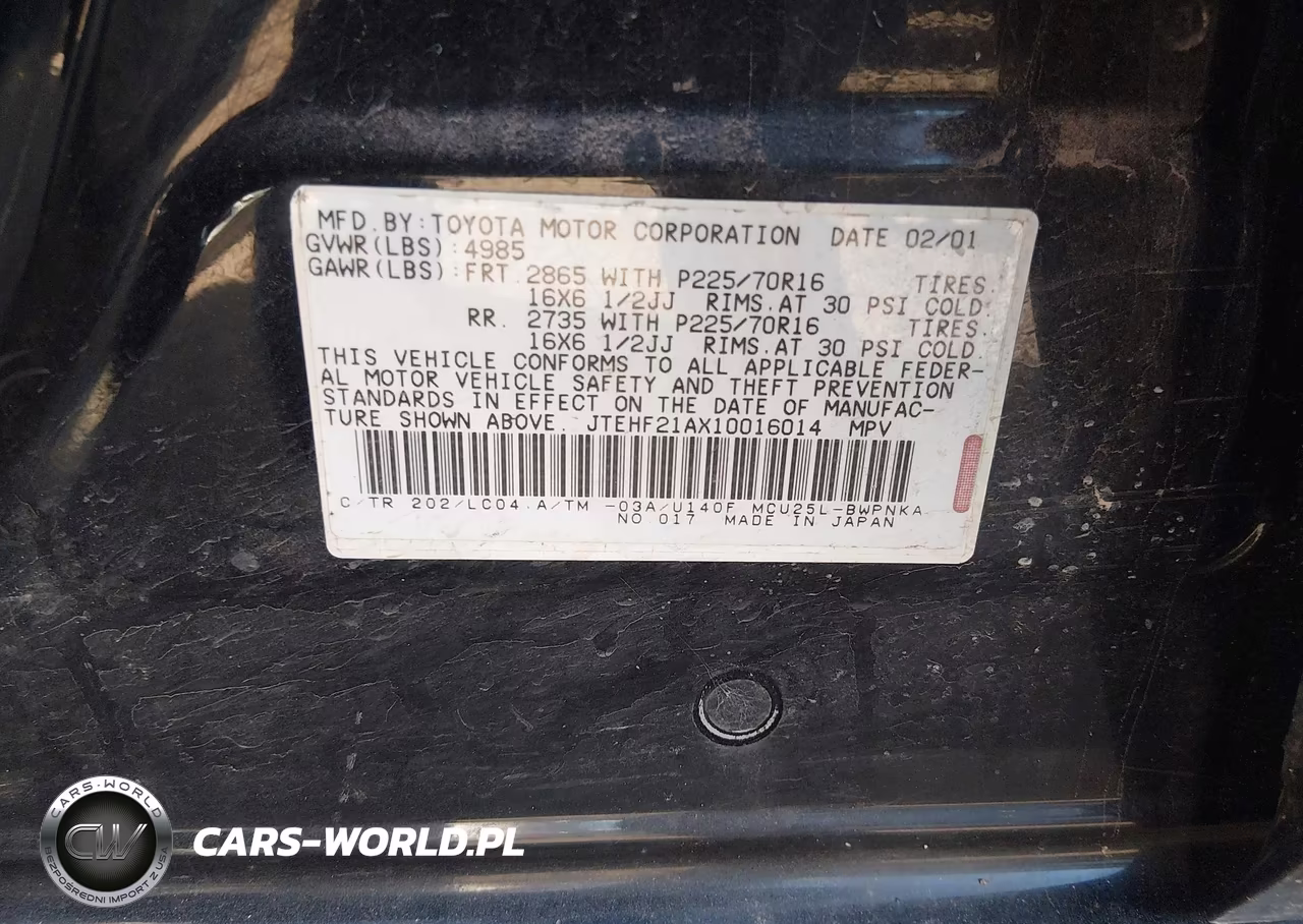 2001 Toyota Highlander V6 VIN:JTEHF21AX10016014 - 9