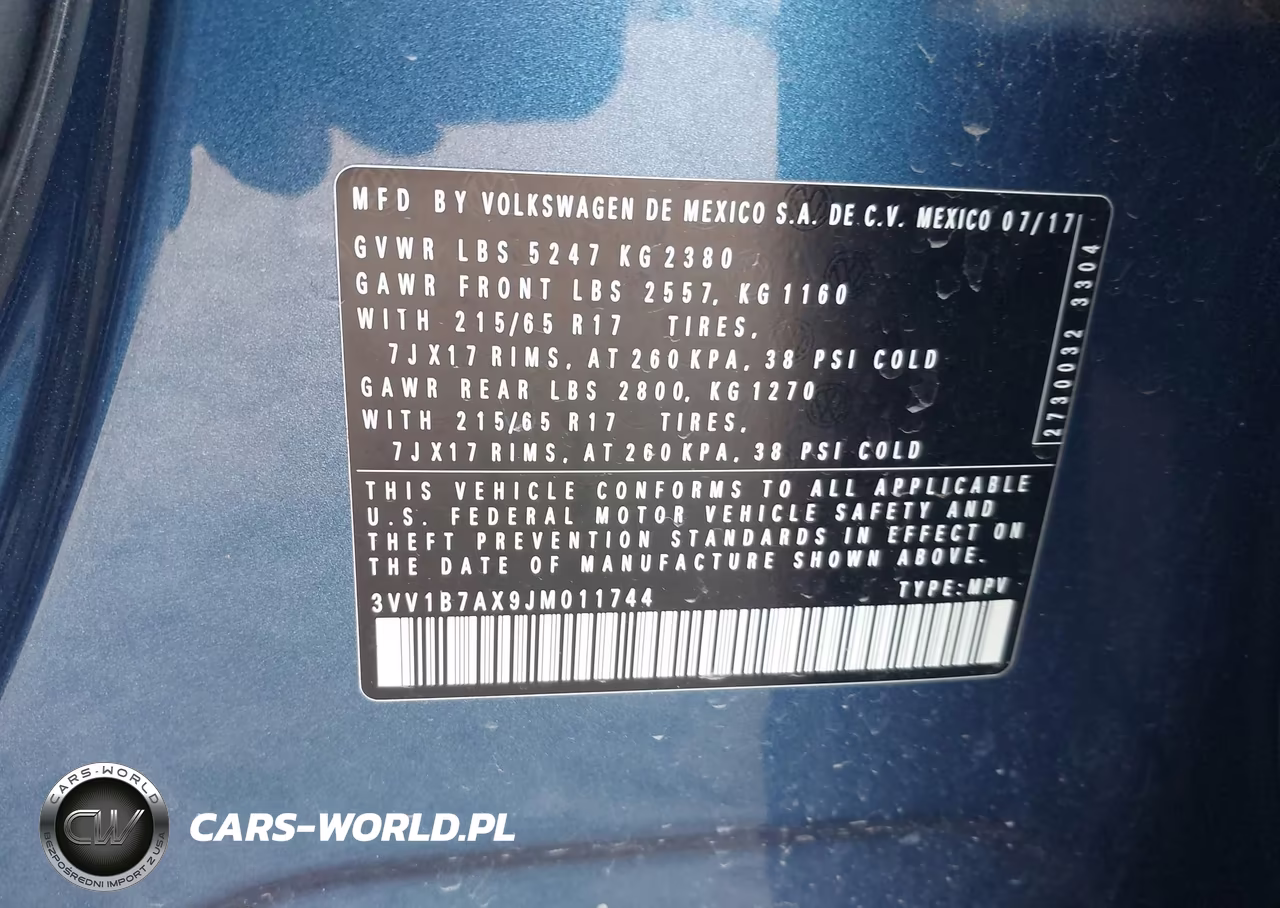 2018 Volkswagen Tiguan 2.0T S VIN:3VV1B7AX9JM011744 - 9