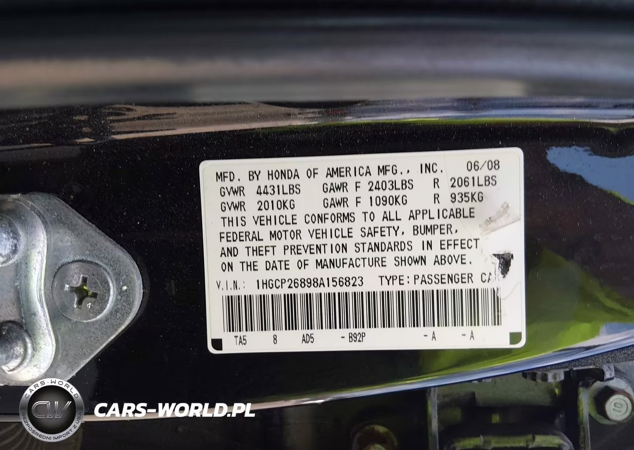 2008 Honda Accord 2.4 Ex-L VIN:1HGCP26898A156823 - 9