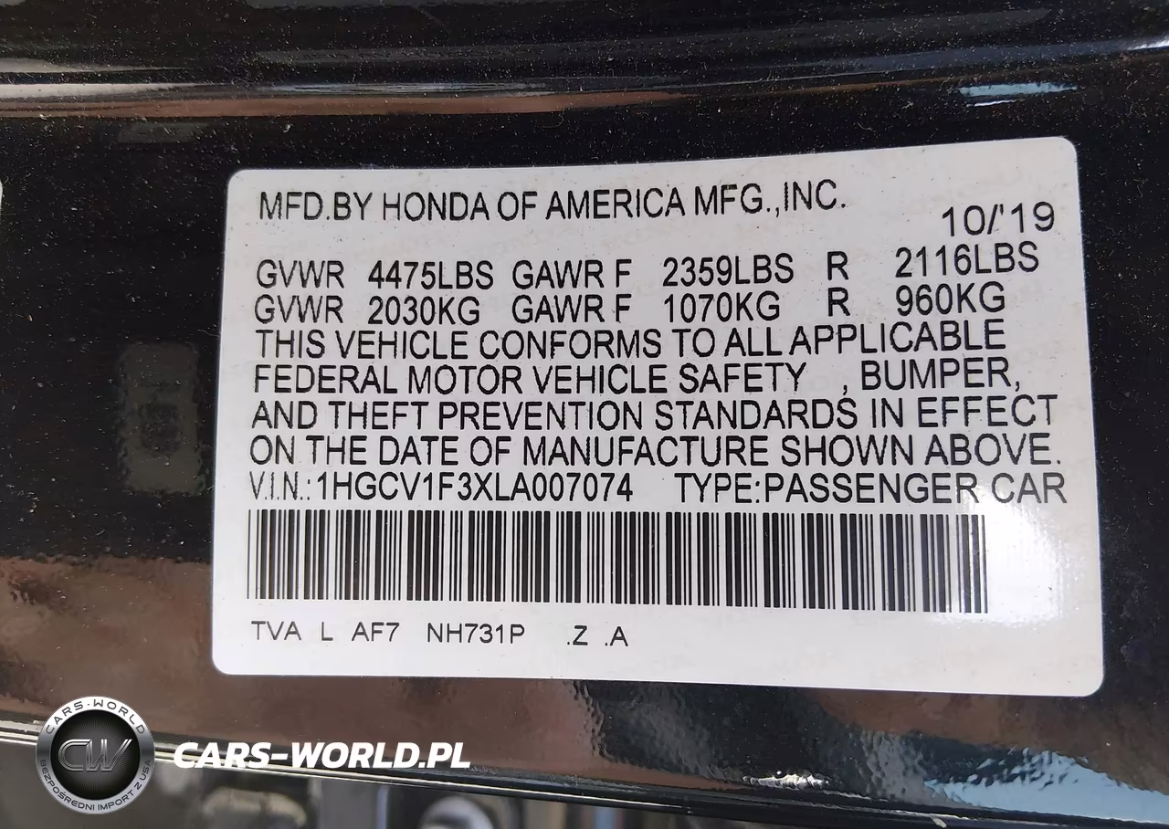 2020 Honda Accord Sport VIN:1HGCV1F3XLA007074 - 9