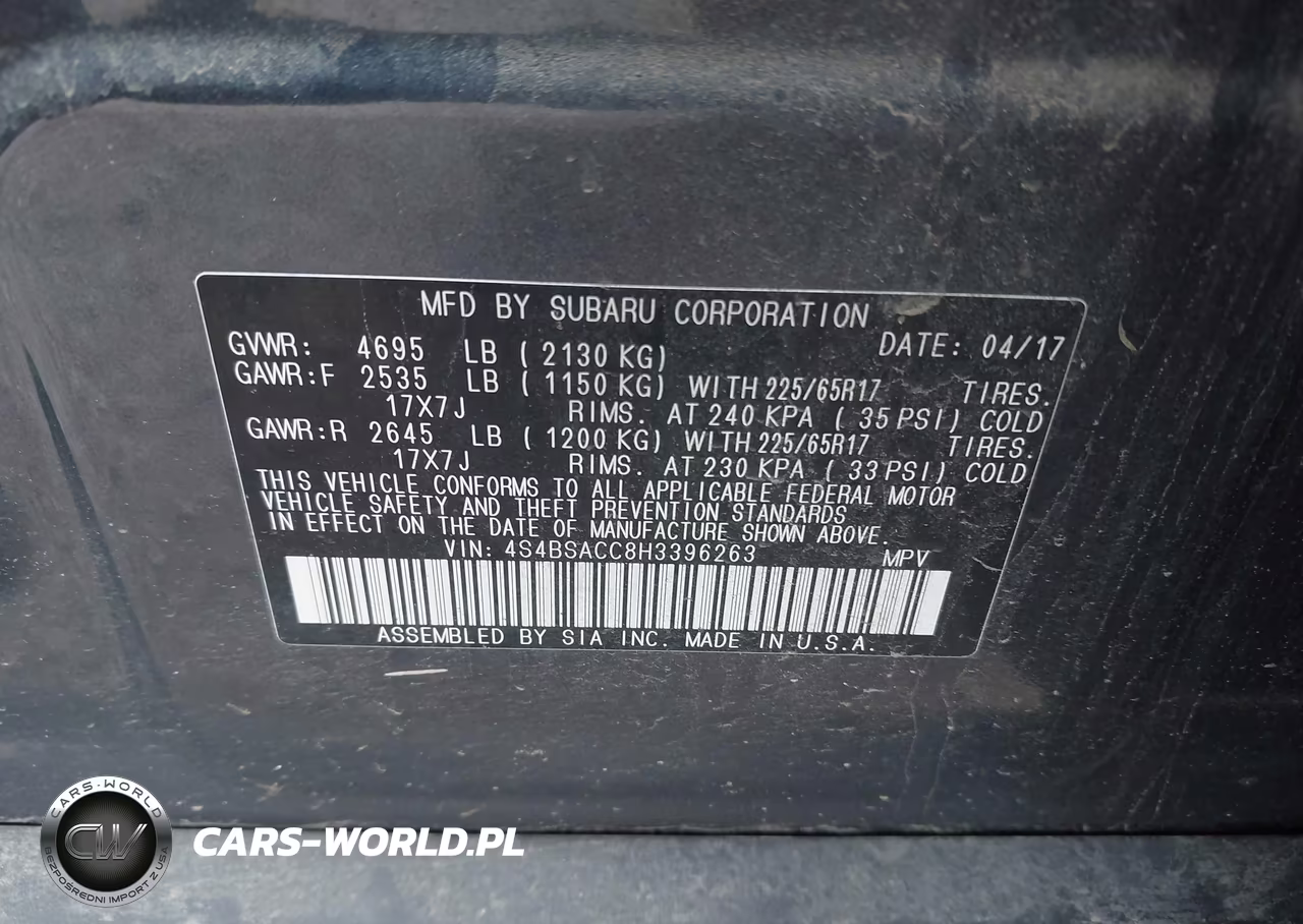 2017 Subaru Outback 2.5I Premium VIN:4S4BSACC8H3396263 - 9