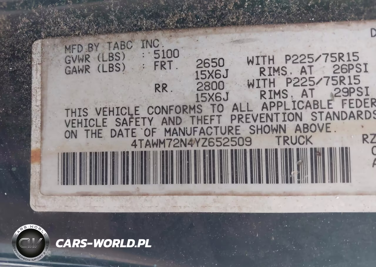 2000 Toyota Tacoma VIN:4TAWM72N4YZ652509 - 9