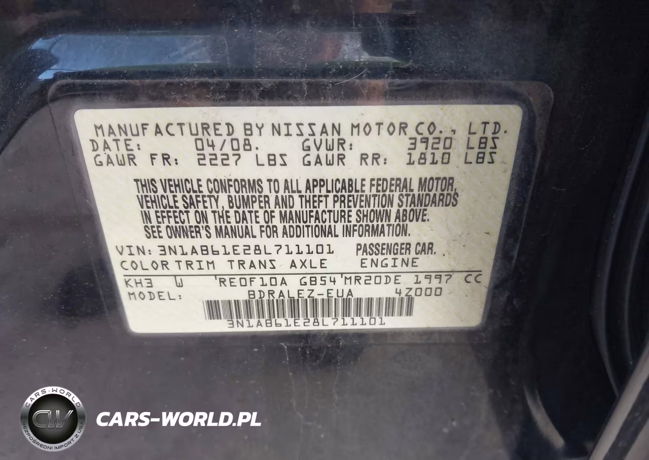 2008 Nissan Sentra 2.0S VIN:3N1AB61E28L711101 - 9