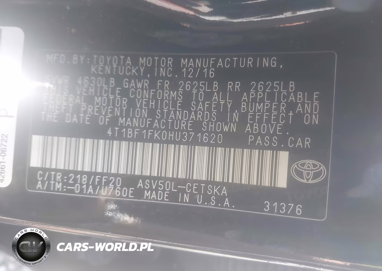 2017 Toyota Camry Se VIN:4T1BF1FK0HU371620 - 9