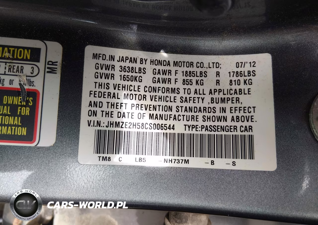 2012 Honda Insight Lx VIN:JHMZE2H58CS006544 - 9