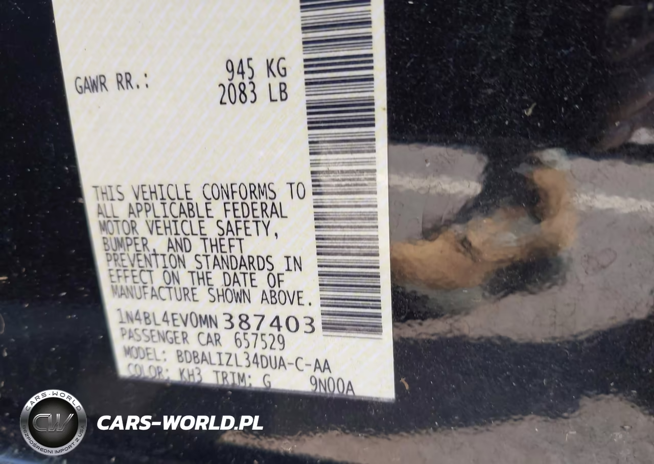 2021 Nissan Altima Sl Fwd VIN:1N4BL4EV0MN387403 - 9