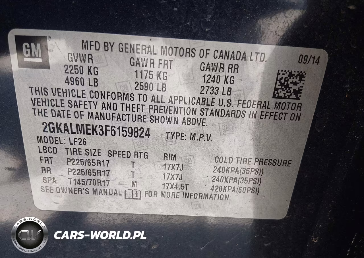 2015 GMC Terrain Sle-1 VIN:2GKALMEK3F6159824 - 9