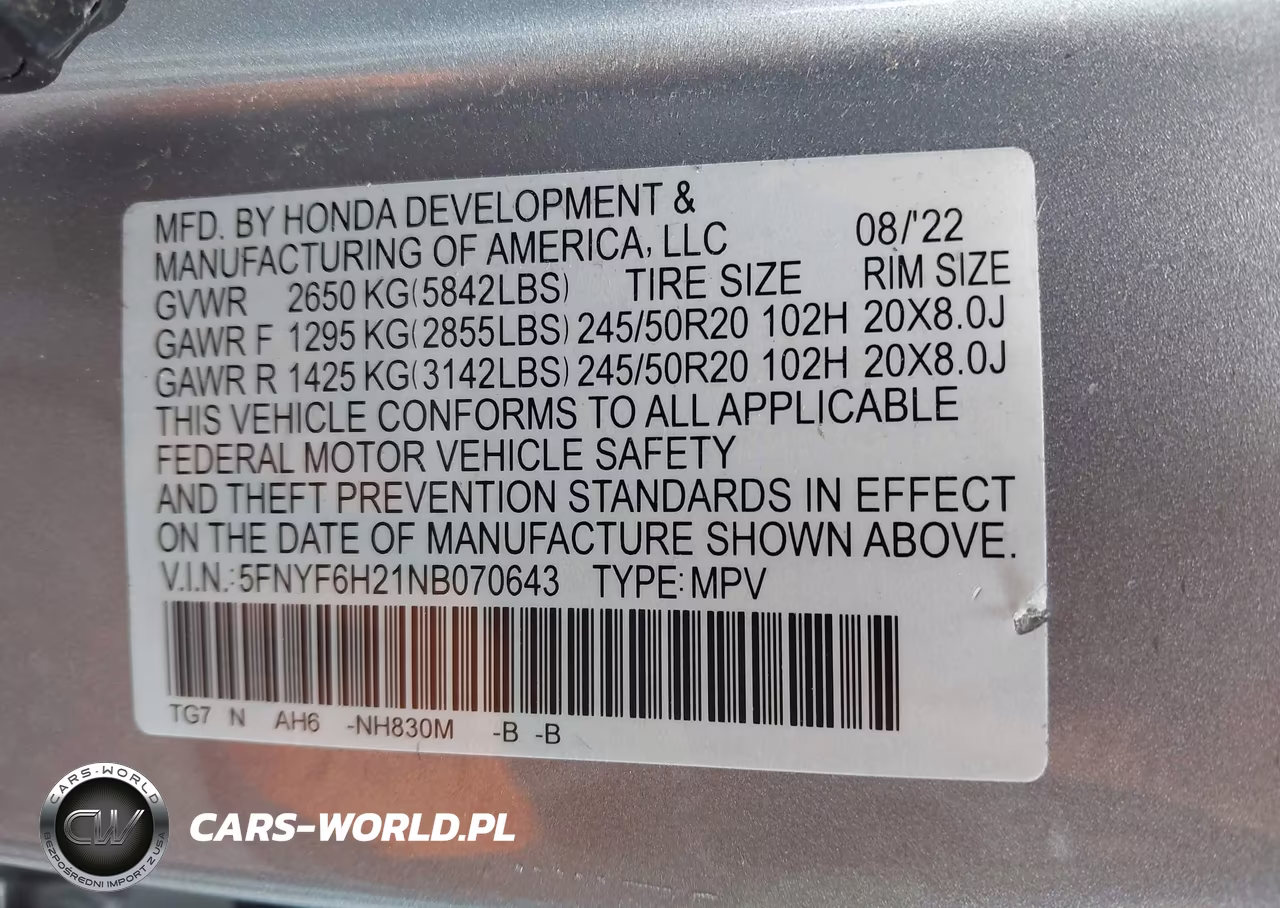 2022 Honda Pilot Awd Special Edition VIN:5FNYF6H21NB070643 - 9