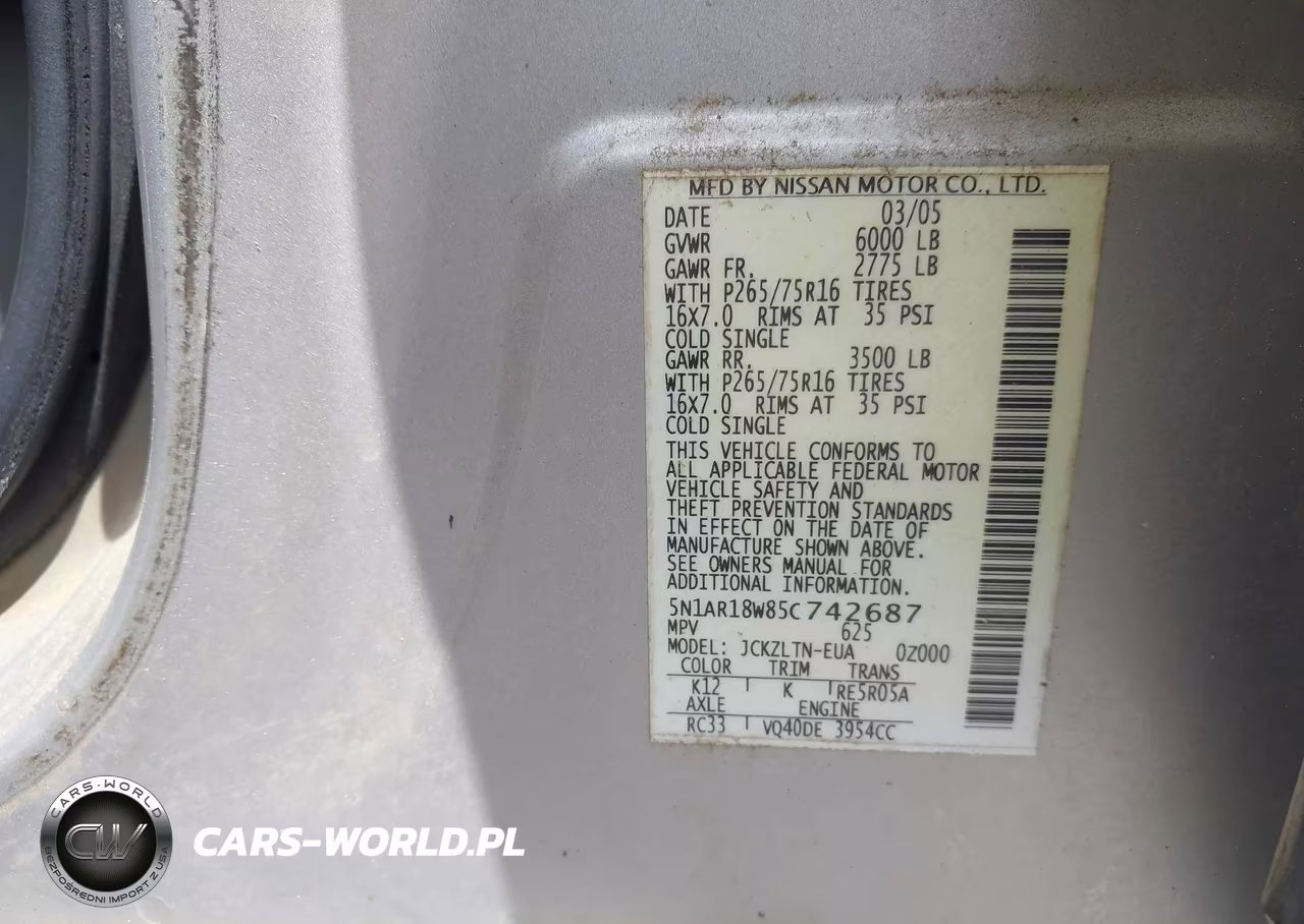 2005 Nissan Pathfinder Se Off-Road VIN:5N1AR18W85C742687 - 9
