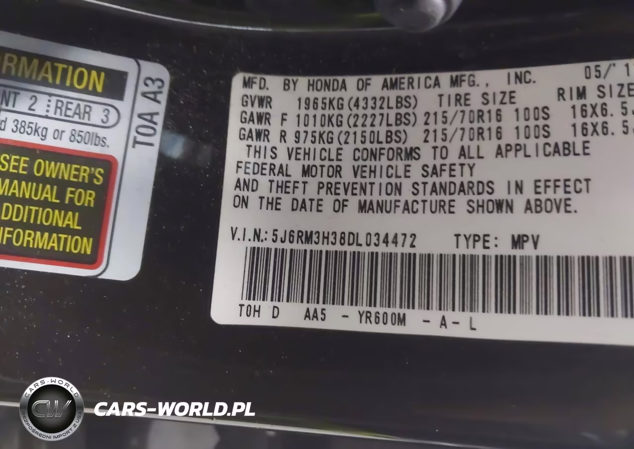 2013 Honda Cr-V Lx VIN:5J6RM3H38DL034472 - 9