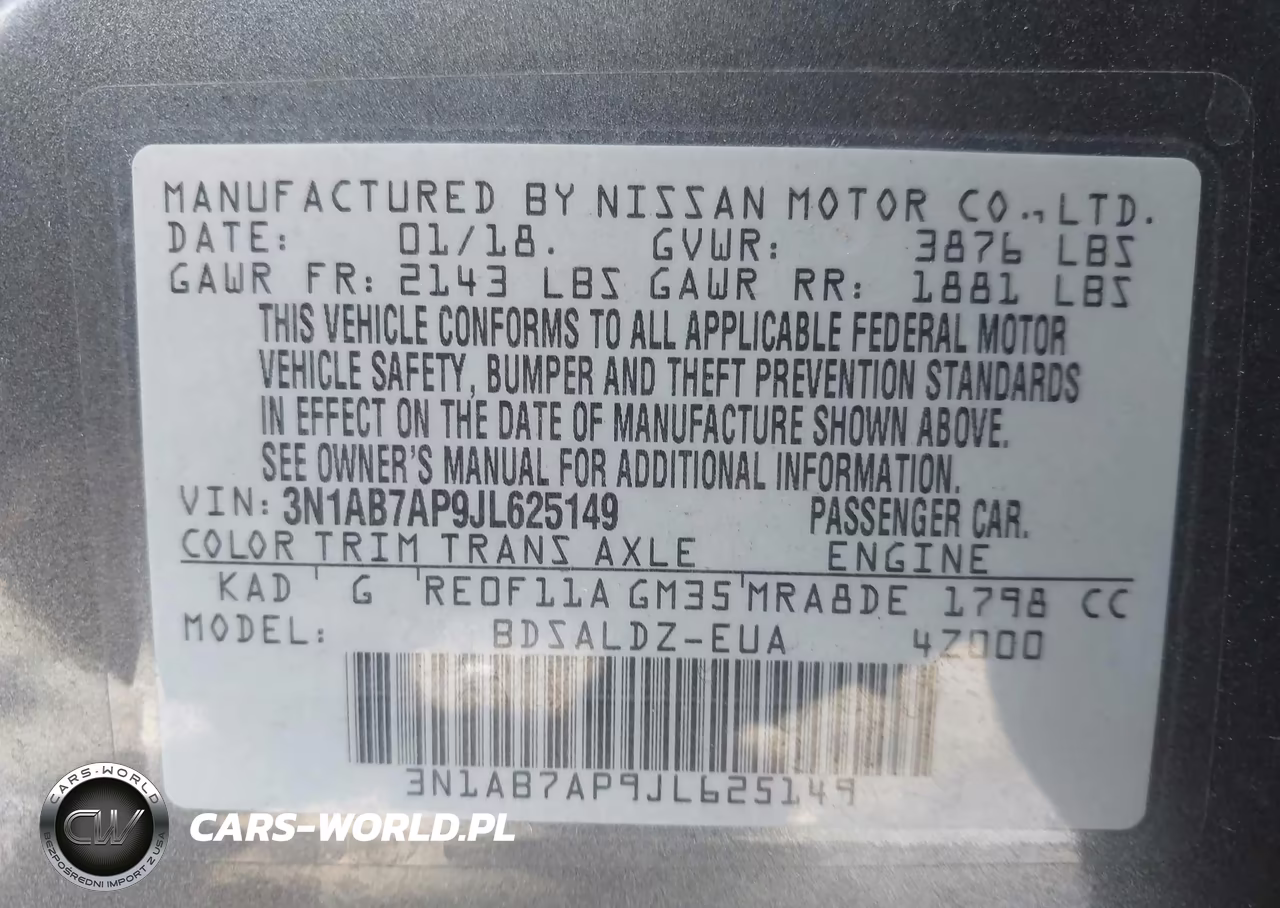 2018 Nissan Sentra Sv VIN:3N1AB7AP9JL625149 - 9