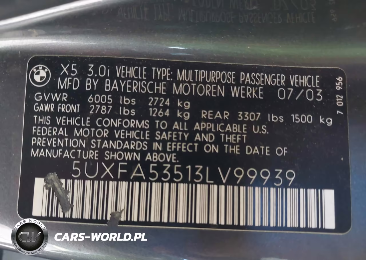 2003 BMW X5 3.0I VIN:5UXFA53513LV99939 - 9
