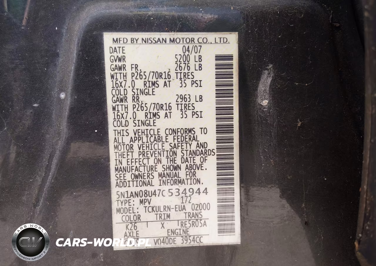 2007 Nissan Xterra S VIN:5N1AN08U47C534944 - 9