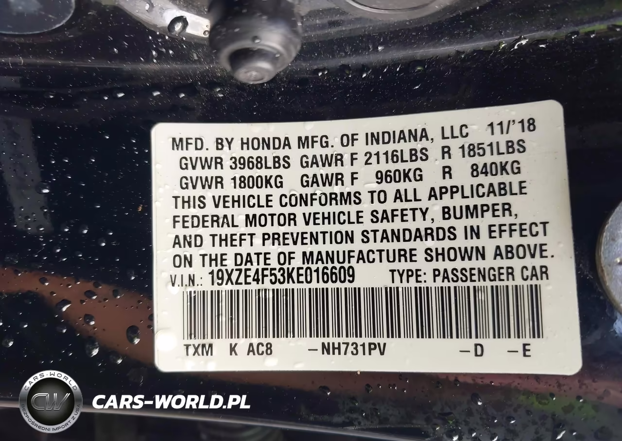 2019 Honda Insight Ex VIN:19XZE4F53KE016609 - 9