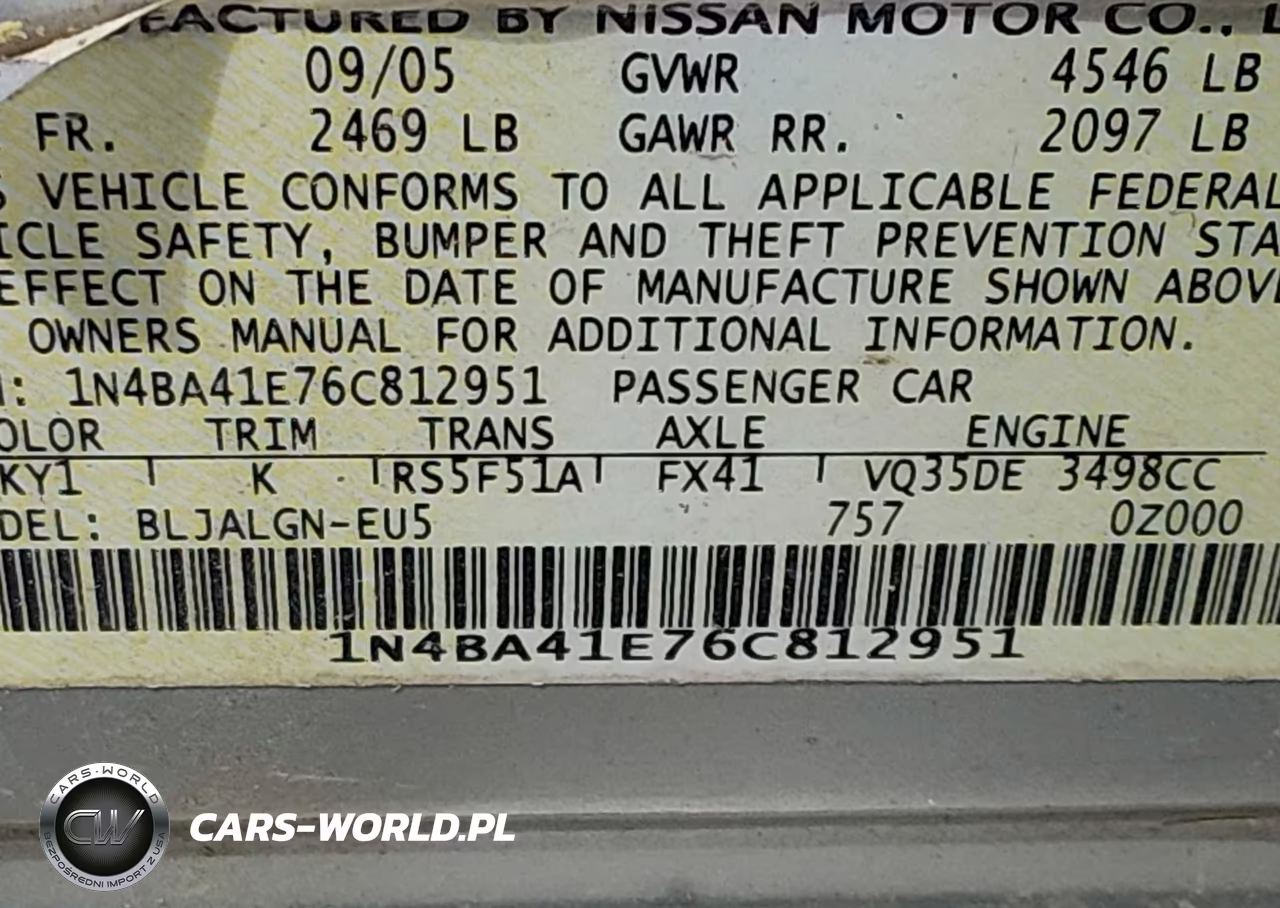 2006 Nissan Maxima 3.5 Sl VIN:1N4BA41E76C812951 - 9