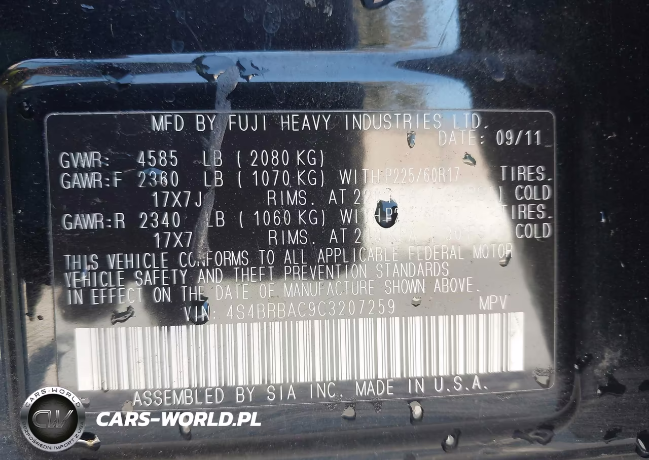 2012 Subaru Outback 2.5I VIN:4S4BRBAC9C3207259 - 9