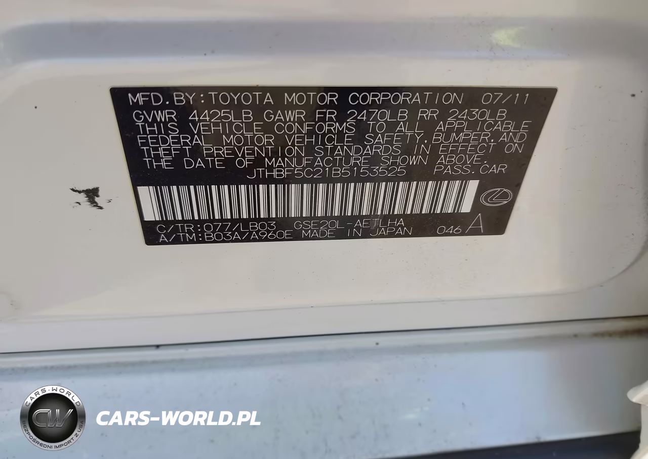 2011 Lexus Is 250 VIN:JTHBF5C21B5153525 - 9