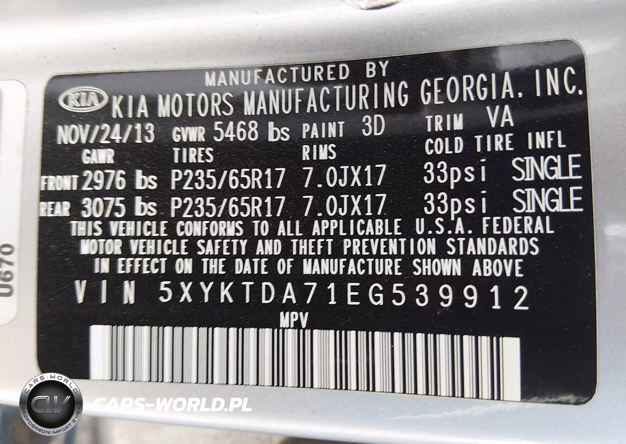 2014 Kia Sorento Lx V6 VIN:5XYKTDA71EG539912 - 9