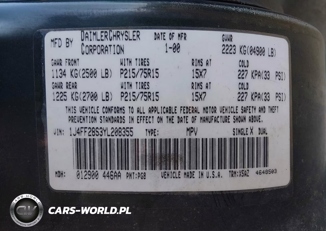 2000 Jeep Cherokee Se VIN:1J4FF28S3YL208355 - 9