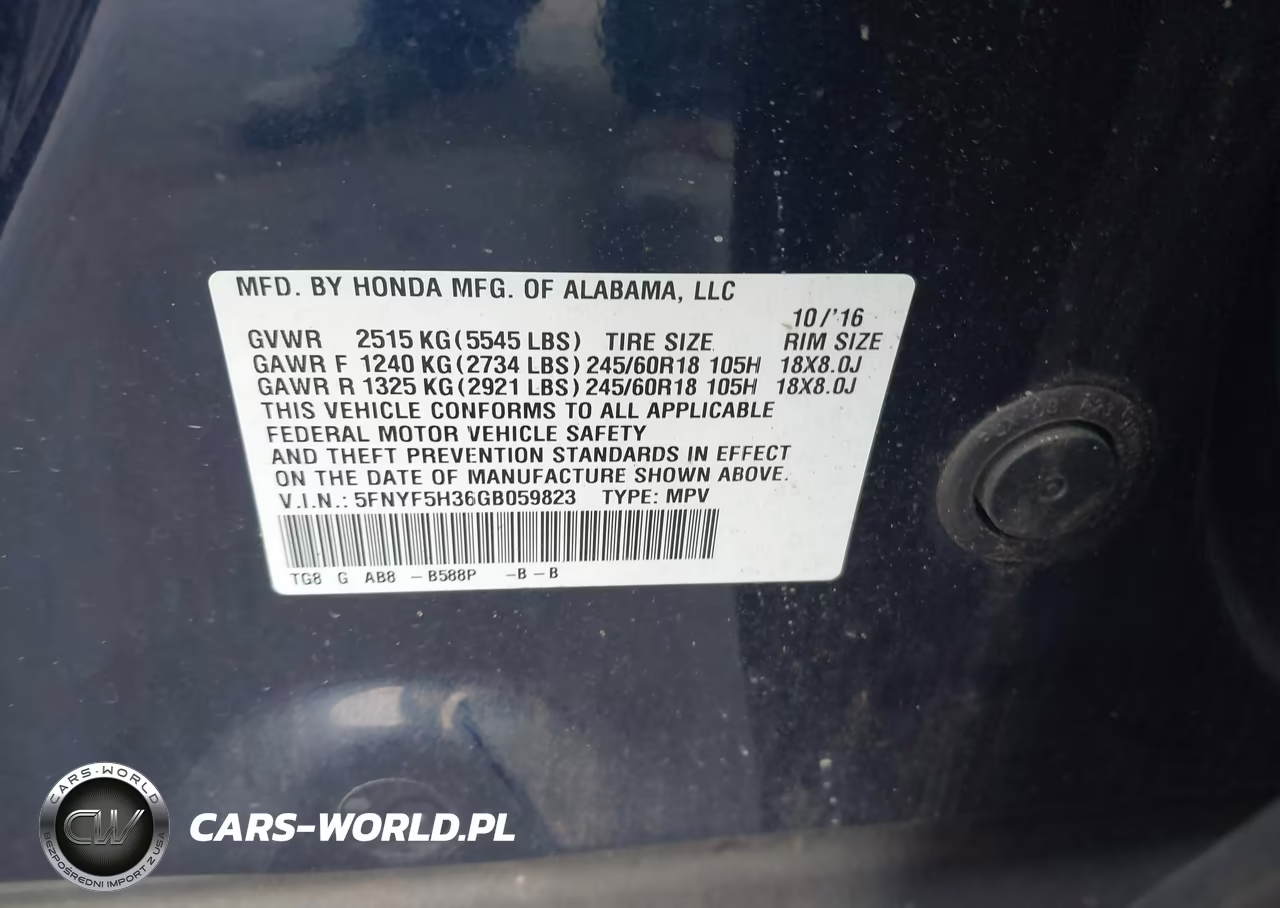 2016 Honda Pilot Ex VIN:5FNYF5H36GB059823 - 9