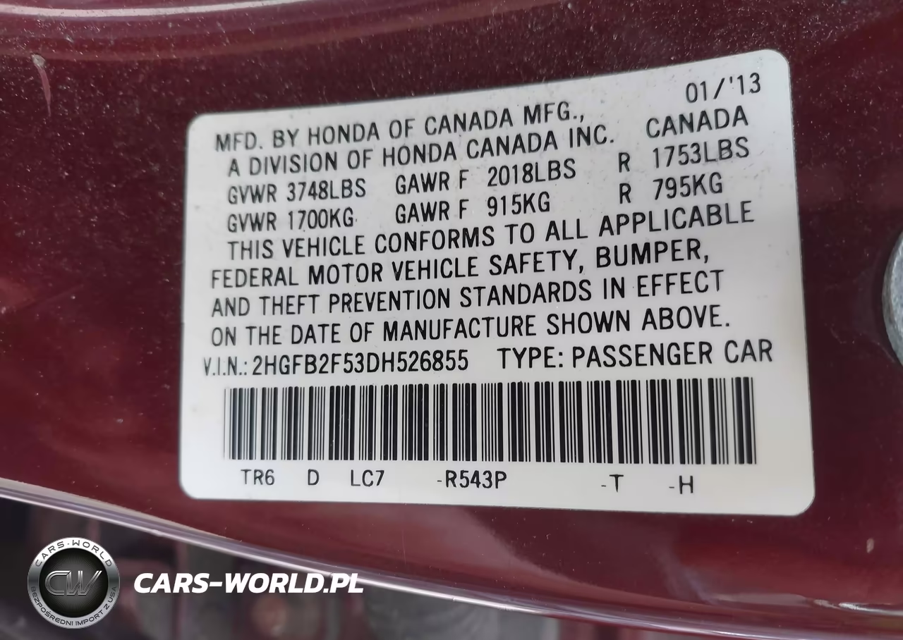 2013 Honda Civic Lx VIN:2HGFB2F53DH526855 - 9