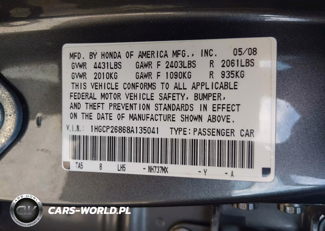 2008 Honda Accord Exl VIN:1HGCP26868A135041 - 9