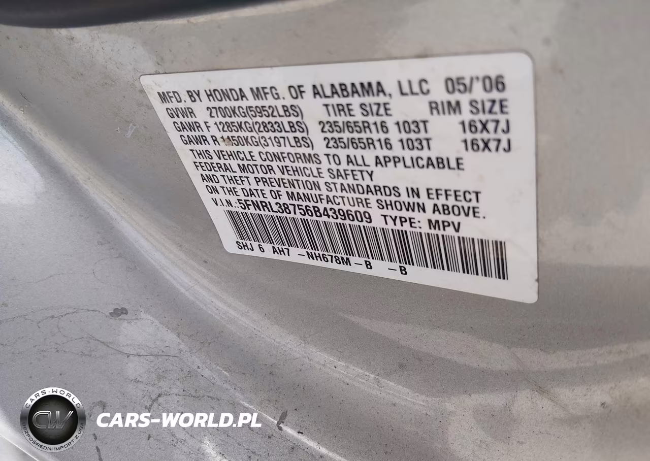 2006 Honda Odyssey Ex-L VIN:5FNRL38756B439609 - 9