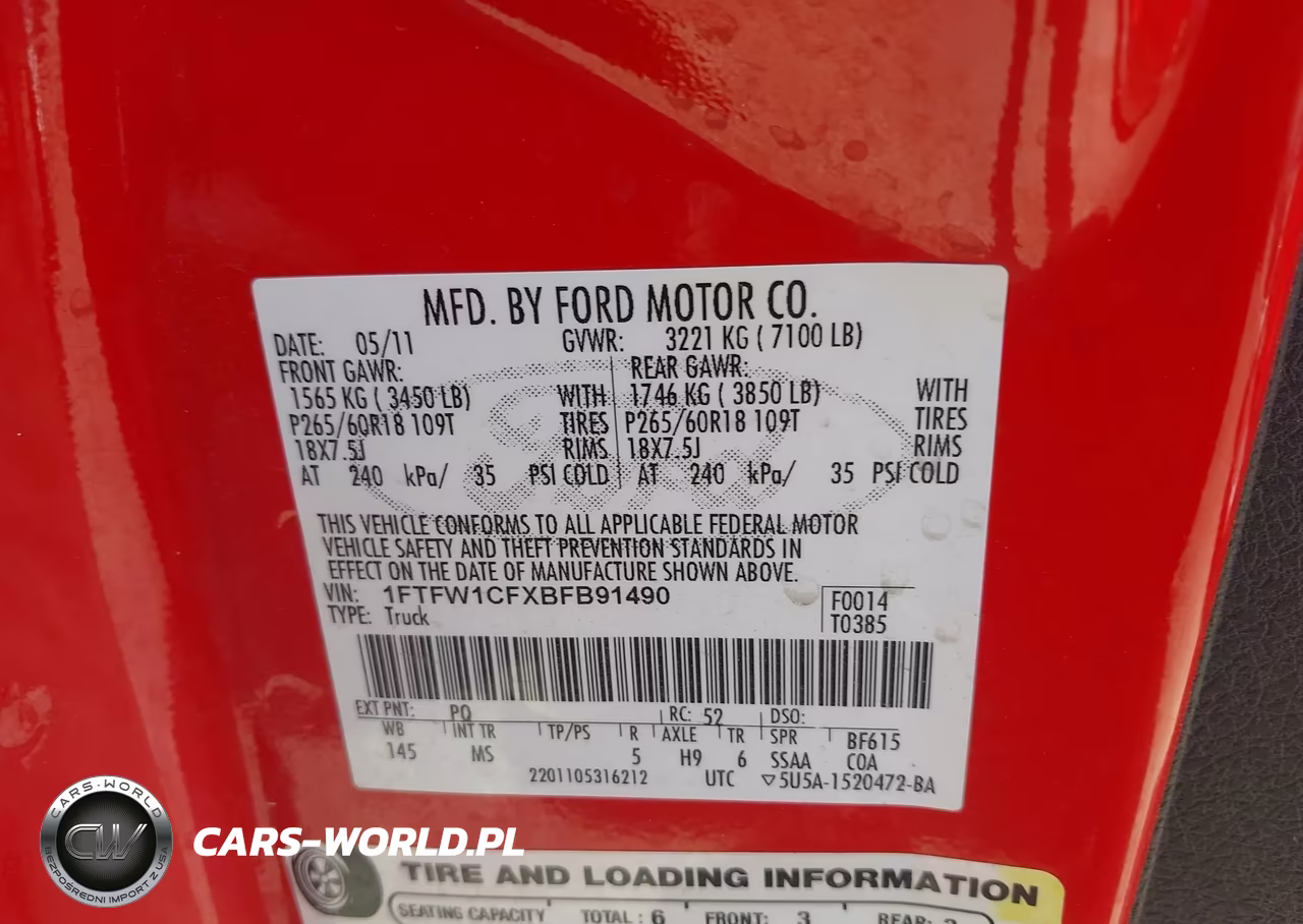 2011 Ford F-150 Xlt VIN:1FTFW1CFXBFB91490 - 9