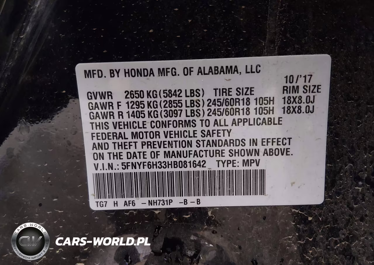2017 Honda Pilot Ex VIN:5FNYF6H33HB081642 - 9