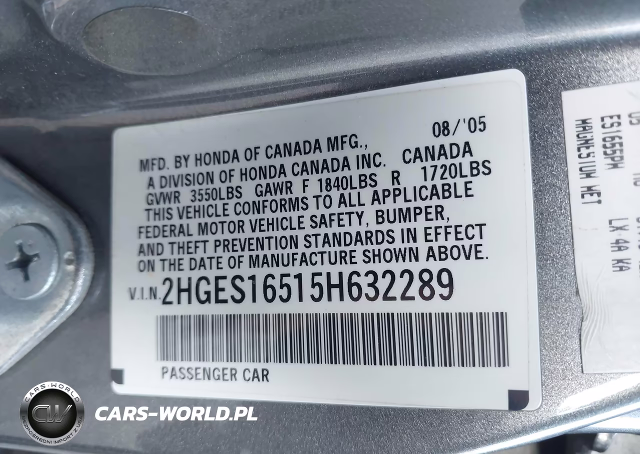 2005 Honda Civic Lx VIN:2HGES16515H632289 - 9