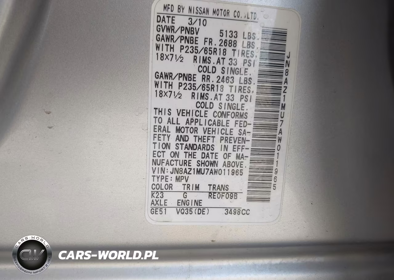 2010 Nissan Murano S VIN:JN8AZ1MU7AW011965 - 9