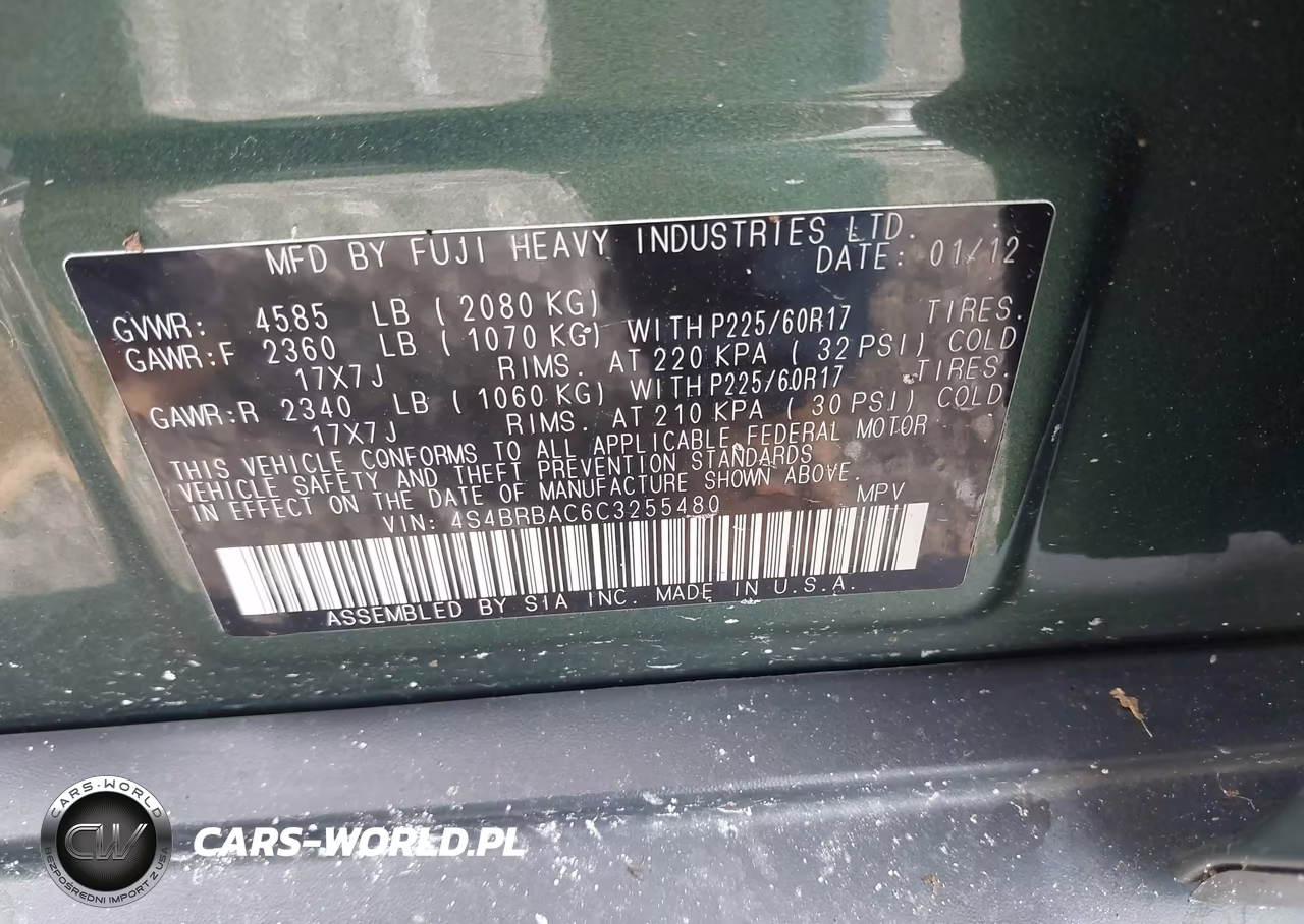 2012 Subaru Outback 2.5I VIN:4S4BRBAC6C3255480 - 9