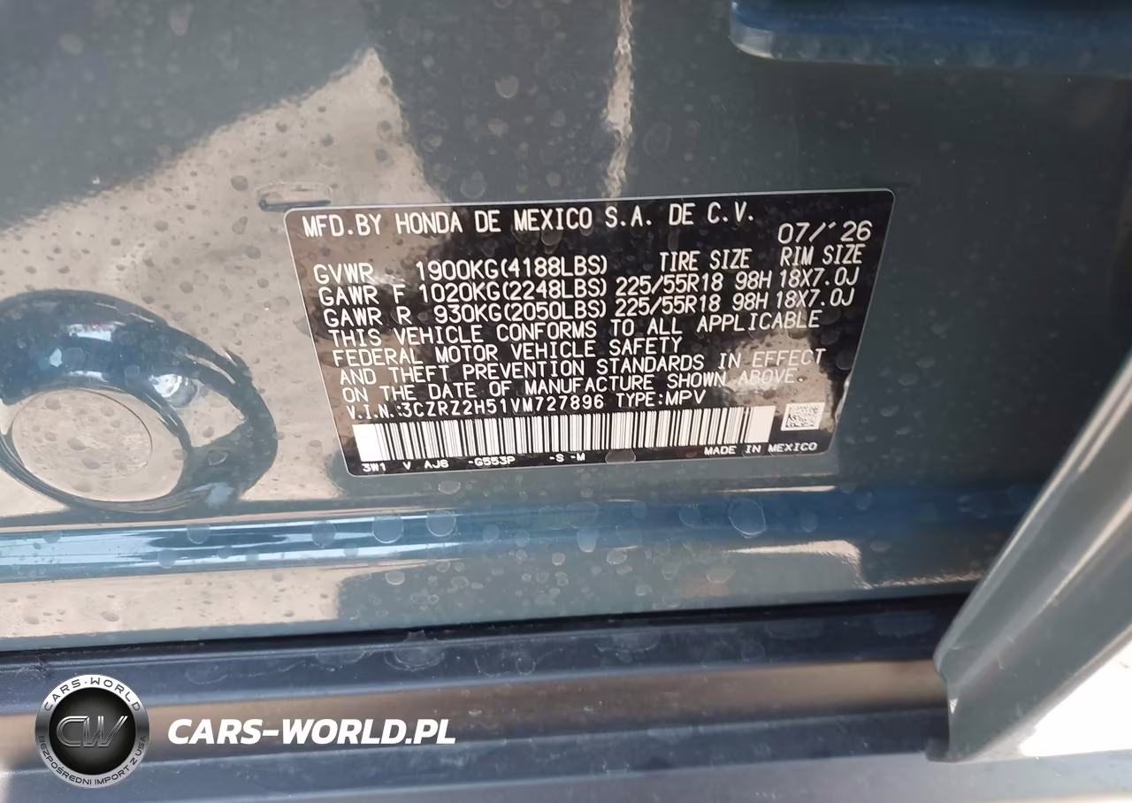 2027 Honda Hr-V Sport Awd VIN:3CZRZ2H51VM727896 - 9