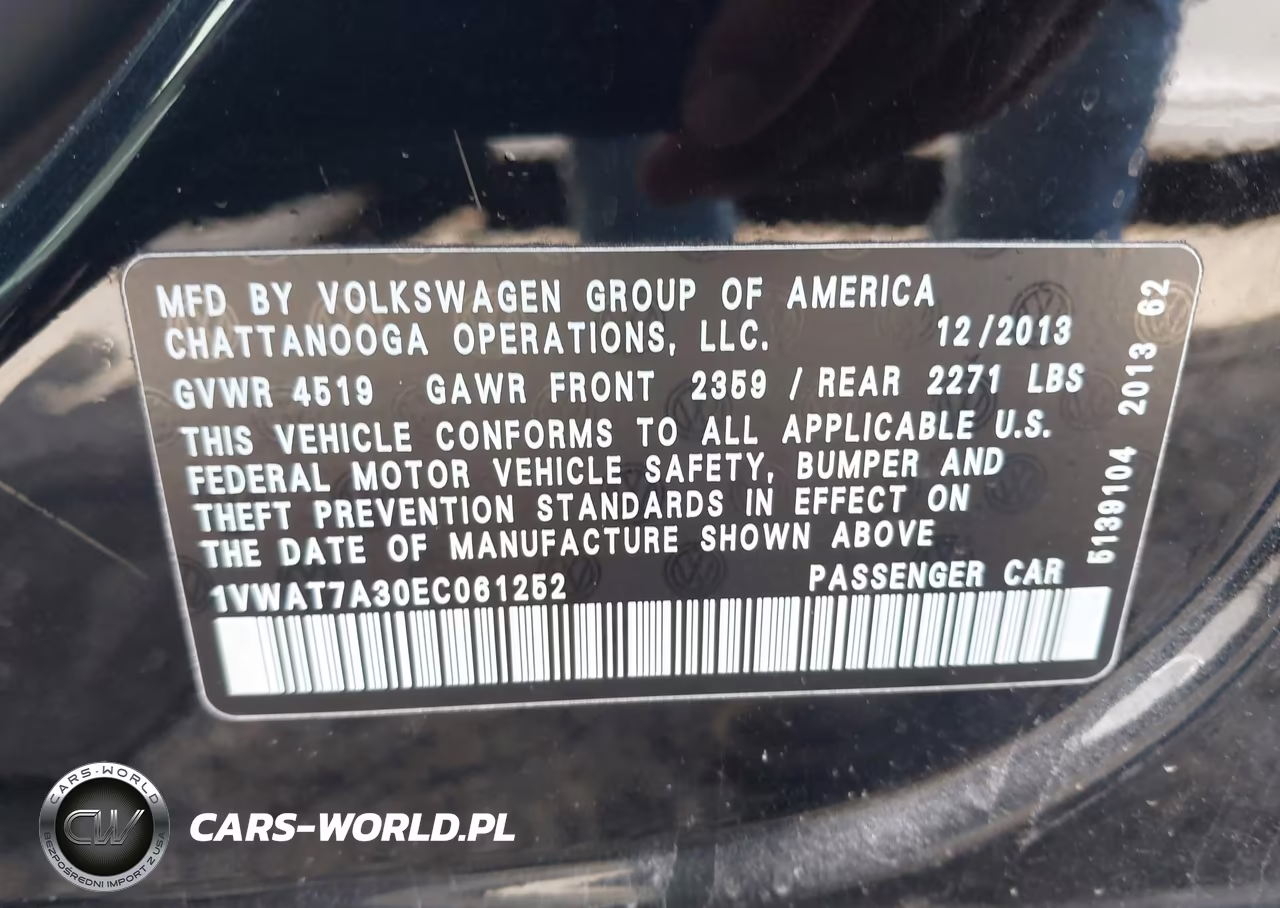 2014 Volkswagen Passat 1.8T Wolfsburg Edition VIN:1VWAT7A30EC061252 - 9